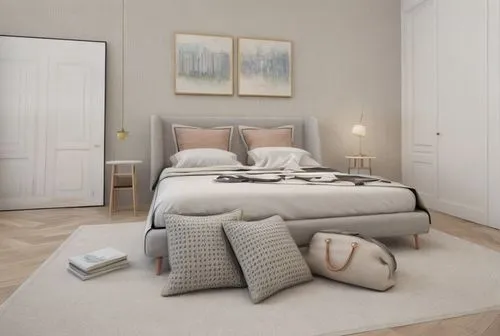 put some paintings ,bedroom,modern room,danish room,guest room,3d rendering,danish furniture,scandinavian style,bed linen,guestroom,render,room newborn,modern decor,neutral color,search interior solut
