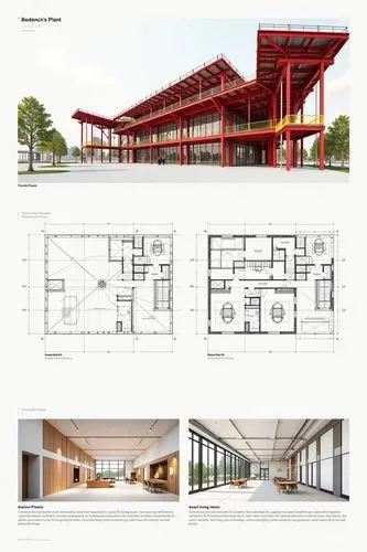 A professional architectural presentation board with a Pure background and a clean, minimalist design layout. The board includes:
Top Section: On the top left, a photorealistic render of a contempora
