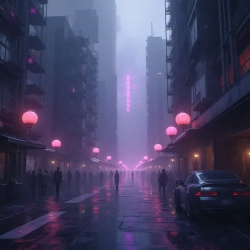 Information about interior design, interior decoration, decorating ideas, and more.,people walking down a street at night in the rain,atmospheres,cyberpunk,shanghai,mist,atmosphere,dusk,alleyway,eveni