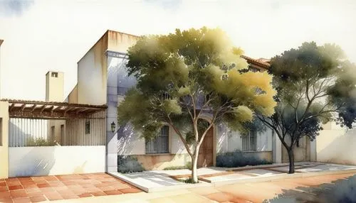 Casa Chorizo Architecture Watercolor,masseria,house drawing,eichler,neutra,house painting,habitaciones