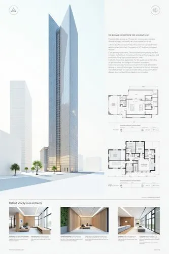 A professional architectural presentation board with a Pure background and a clean, minimalist design layout. The board includes:

Top Section: On the top left, a photorealistic render of a contempora