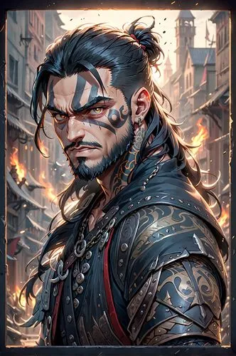 confident man ,fantasy portrait,portrait background,twitch icon,chainlink,shimada,edit icon,corvus,yi sun sin,male character,french digital background,game illustration,dragon li,lokportrait,custom po