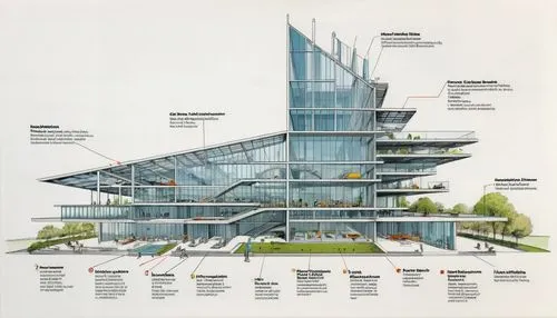 modern architecture and interior
,a drawing of a modern building,bjarke,gensler,futuristic architecture,glass facade,vinoly,arcology,associati,safdie,cantilevered,residential tower,modern architectur