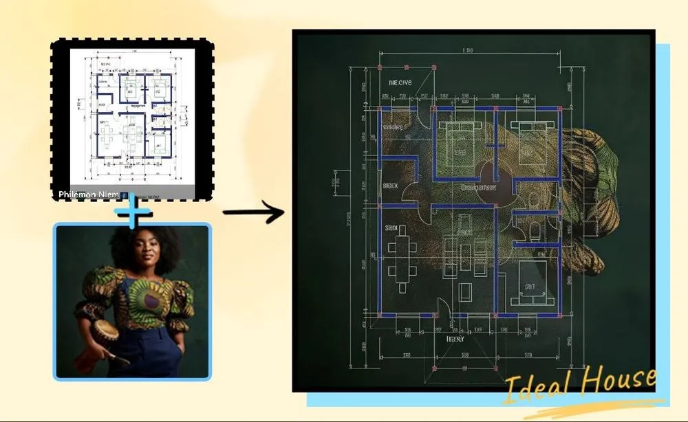 the blueprint on the side of the green mat is next to a computer