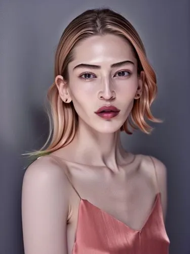 Shyanne with her characteristic long nose bridge at the happy model shoot,a woman with red lips and blonde hair,portrait background,colorizing,peach color,pale,colored pencil background,colorization,a