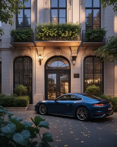 Architecture,a blue sports car sits in front of the el,superleggera,model s,pfister,lamborghini huracan,maserati,bugatti chiron,Photography,General,Realistic