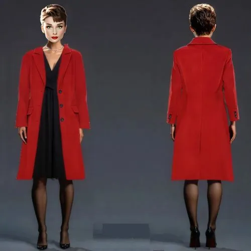 INSERT WINE OVERCOAT PERFECTLY. DO IT IN THE FRONT AND BACK VIEW.,woman with makeup and haircut wearing a red coat,long coat,redcoat,coats,Julia Kendall,Bonelli Editore,Audrey Hepburn