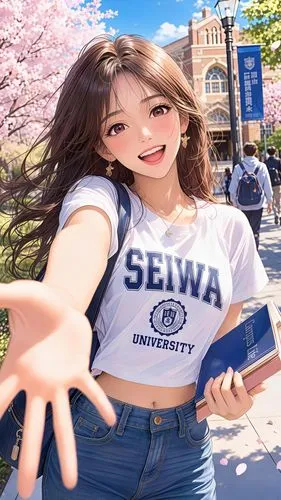 a vibrant anime illustration of an energetic 19-year-old college student girl, fully alive with youthful exuberance and a perpetual smile, rendered in 4K with the finest quality.,a anime po of an attr