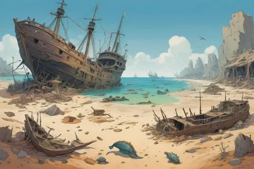  Game Scene, Wild angle view,shipwreck,ship wreck,shipwrecks,shipwrecked,shipwreck beach,aground,the wreck of the ship,pirate treasure,old ships,sunken ship,pirate ship,sea fantasy,flotsam and jetsam,