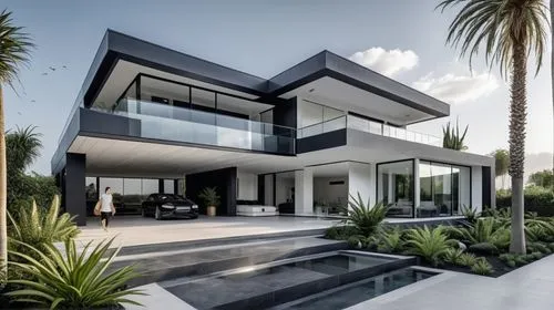 luxury home outside modern home matte black and white with plants,modern house,modern architecture,modern style,luxury home,luxury property,beautiful home,dreamhouse,cube house,florida home,contempora