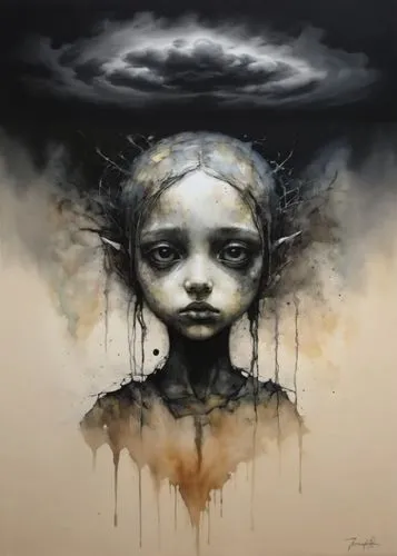 expand in each direction, charcoal painting, liquid, canvas. melting, dark haze vapor brouillons above,the face and head of a girl, painted with watercolor,rone,royo,jianfeng,christakis,melancholia,da