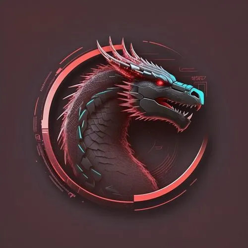 Cyberpunk 2077 themed dragon contact image. Icon. Vector. Simplistic. Minimalist. Attractive. Red scheme, no color but reds. Contact calling card. Contact calling image. Simple lines. small lines. Dys