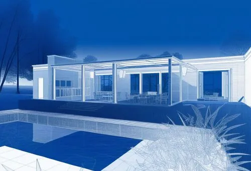 Blueprint Of Building ,pool house,3d rendering,eichler,sketchup,mid century house,modern house