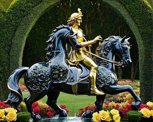  golden knight riding on the black dragon back,a bronze statue of a warrior riding on a black horse,samarrai,charlemagne,emperor wilhelm i monument,peredur,hohenzollern,peshwa,Unique,Paper Cuts,Paper 