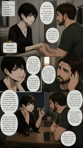 Manga Style: Haruka, a breathtakingly beautiful warrior queen with short, jet-black hair. She's dressed simply to visit me at my apartment.
I'm Indycatalan, a 37-year-old Frenchman with blue-green eye