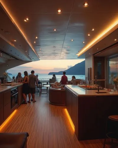 people enjoying an ocean view from inside a boat,on a yacht,yacht exterior,breakfast on board of the iron,yacht,sailing yacht,yachting,beach restaurant,houseboat,galley,beach bar,foredeck,yacht club,s