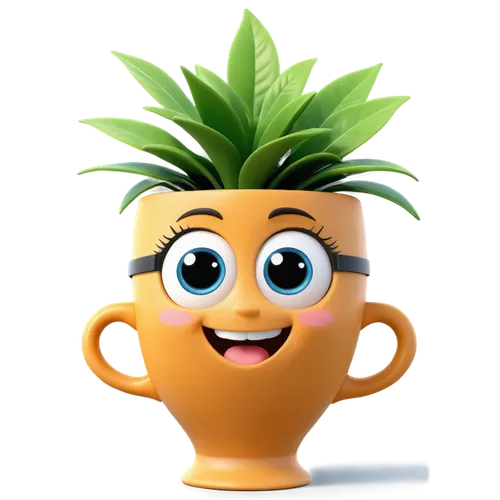 eine süsse lachende cartoon Tasse mit großen augen und pflanzen,plant pot,young pineapple,pineapple plant,ananas,flowerpot,fir pineapple,pineapple head,pot plant,flower pot,pinapple,pineapple,tea cup 