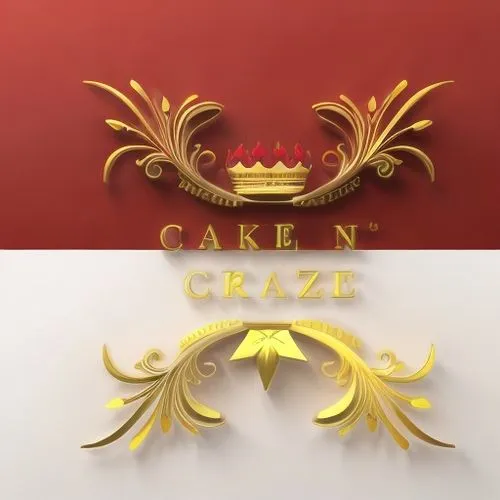 make a minimalist logo for me with just the logo and make it more three dimensional that is gold and red that says cake n’ craze,crown render,gold foil crown,crown chocolates,the czech crown,gold crow