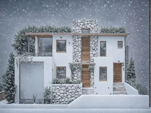 雪天,snow falling with a building with many windows,winter house,snow roof,cubic house,snowhotel,miniature house,snow house,Weather,Heavy Snow