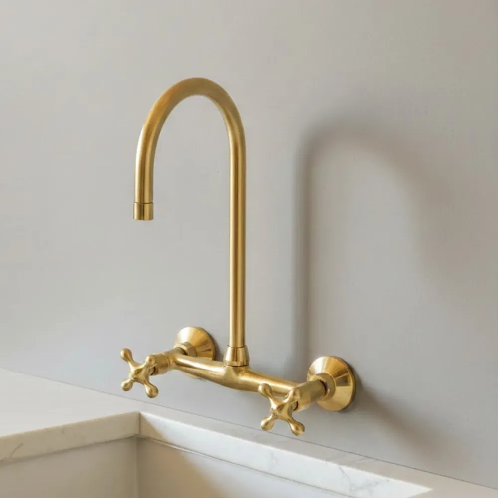 Ramsey Unlacquered Brass Wall-Mount Kitchen Faucet | BrassOna®