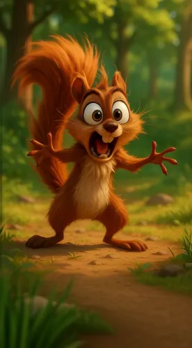 a cartoon chippy with one hand on its face and the other holding his hand out to the ground,gizmo,cartoon animal,the squirrel,squirreled,squirreling,pip
