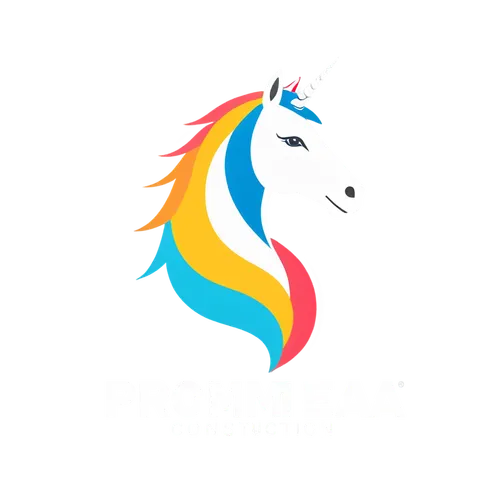 simple minimalist unicorn construction logo, with text "promeai",unicorn background,colorful horse,unicorn,rainbow unicorn,unicorn and rainbow,unicorn art,dribbble logo,pegasus,unicorns,mozilla,pony,d