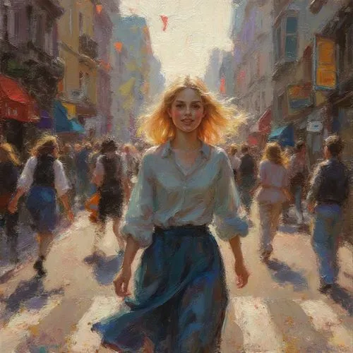 Blonde girl and bustling street oil painting style


























,a painting of a woman walking down a street,girl walking away,woman walking,pedestrian,a pedestrian,world digital painting