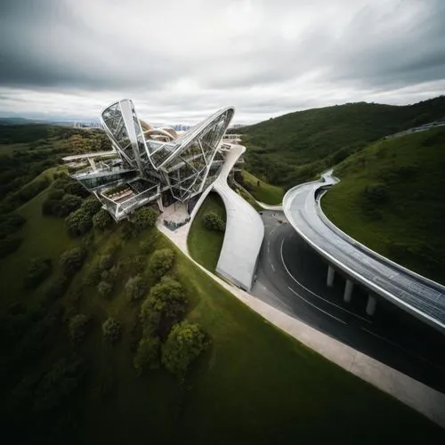 futuristic art museum,futuristic architecture,ski jump,futuristic landscape,helix,buzludzha,falkirk wheel,vertigo,modern architecture,säntis,radio telescope,relativity,sky space concept,wind machine,f