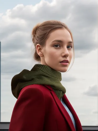 red coat,digital compositing,portrait background,the girl at the station,polar fleece,girl in a long,city ​​portrait,female model,girl portrait,stewardess,coat,overcoat,young woman,retouching,maya,spr