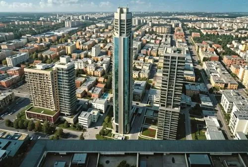 hotel  COLOR MODERN FUTURIST,there are some buildings and grass on top,renaissance tower,residential tower,the energy tower,the skyscraper,skyscraper,urban towers,high-rise building,steel tower,sky ci