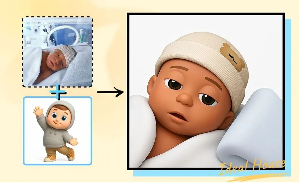 the birth announcement features a child with a crib