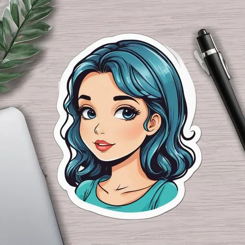 1girl, single, clear background,flat blogger icon,mermaid vectors,teal digital background,clipart sticker,vector illustration,mermaid background,girl with speech bubble,pencil icon,illustrator,blogger