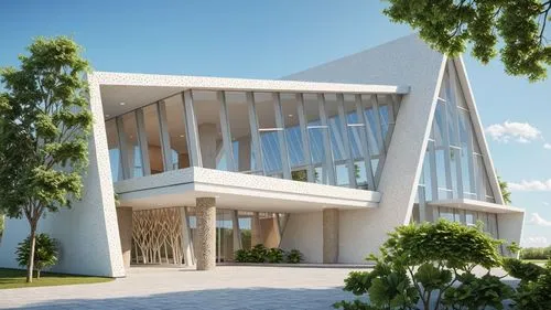 an architectural rendering of the exterior of a building,school design,biotechnology research institute,glass facade,modern architecture,modern building,futuristic architecture,modern house,futuristic