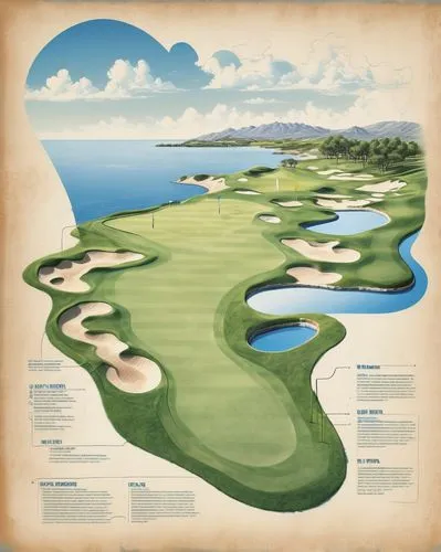 Golf course architecture, luxurious villa, green grass, rolling hills, sand traps, water hazards, golf carts, golf clubs, sports wear, sporty sunglasses, baseball cap, mature man, middle-aged golfer, 