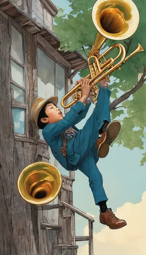 In a small American town, an aspiring musician discovers an old climbing trumpet that holds the key to his dreams.,trumpet climber,drawing trumpet,climbing trumpet,euphonium,trumpeter,american climbin