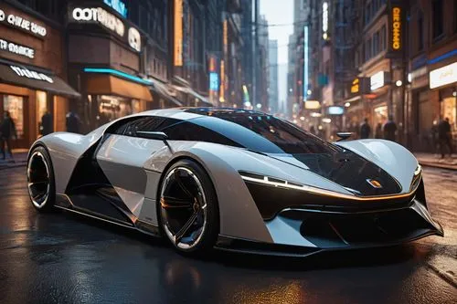 Sci-fi amazing black car in the futuristic city's street, ,the super car that will make you cry,futuristic car,concept car,merc,bmw i8 roadster,veneno,spyder,centenario,maclaren,vector,supercar,3d car