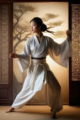 the japanese woman is dressed in all white,oriental princess,martial arts,oriental painting,oriental girl,tatami,karate