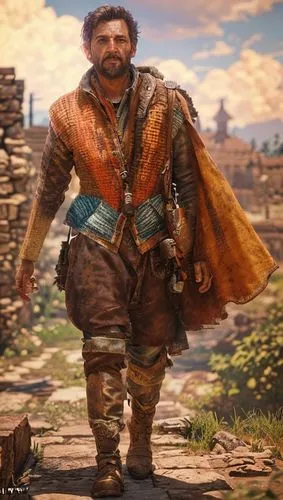 A rustic old wall with warm colors,bohemian shepherd,the wanderer,male character,conquistador,dwarf sundheim,male elf,adventurer,nomad,highlander,matador,mercenary,east-european shepherd,vendor,lumber