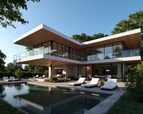 DESIGN A MODERN VILLA IN FUTURISTIC STYLE SUSPENDED IN SPACE,a swimming pool with some chaise lounges and chairs,modern house,modern architecture,luxury property,luxury home,pool house,modern style,re