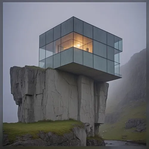 Modern architecture on rocky cliffs,cubic house,cube house,house in mountains,cube stilt houses,mirror house,modern architecture,megalith facility harhoog,observation tower,house in the mountains,arhi