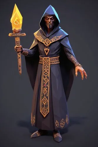 Low Poly,necromancer,cultist,conjurer,archmage,sorcerer,occultist,grimm reaper,undead warlock,warlock,cleric,mage,magus,magistrate,archpriest,ritualist,monk,aesulapian staff,lechuck,zargari,grim reape