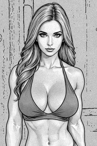 MASTERPIECE.
((VECTOR ART)|LINE ART|(COMIC ART)| ink drawing), (
HIGH CONTRAST, DARK FEELING
), DRAWING BY
LUIS ROYO
, INSPIRED BY 
STAN LEE,a woman wearing a bikini standing in front of an open showe