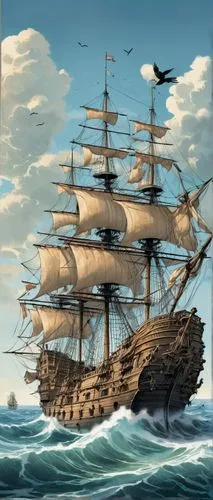Baroque naval architecture, grandiose, ornate, majestic, historic, ancient, weathered stone walls, intricately carved wooden doors, rusted metal anchors, majestic masts, billowing sails, worn ropes, l