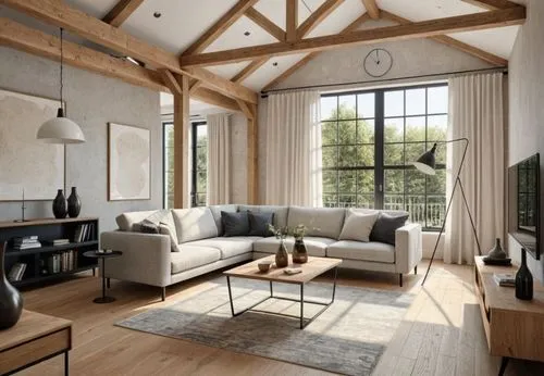 Use the uploaded sketch as the exact architectural reference. Preserve the original architecture completely. Do not redesign or modify the room layout, exposed timber roof trusses, structural columns,