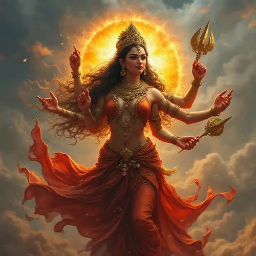 goddess durga ,a beautiful, seated woman in a red dress with her arms out,navaratri,apsara,navarathri,dhyana,lakshmi,jaya