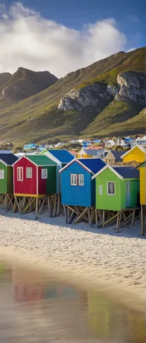 Colorful beach shacks, Muizenberg Beach, Cape Town, South Africa, Africa - 1218-63,beach huts,falkland islands,muizenberg,floating huts,beach hut,huts,stilt houses,cape dutch,wooden houses,cube stilt 