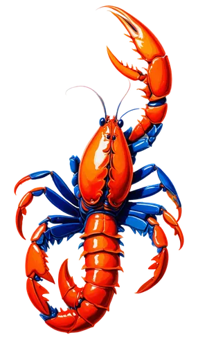 Crawfish, dark blue outline, detailed shell texture, claws raised, eyes bulging, mouth open, legs curled, white background, side view, low-angle shot, dramatic lighting, intense atmosphere.,crab 2,cra