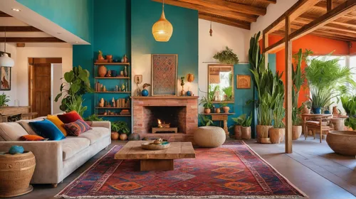 mid century modern,moroccan pattern,fire place,teal and orange,mid century house,contemporary decor,modern decor,turquoise wool,fireplaces,cabana,living room,tropical house,interior design,color turqu