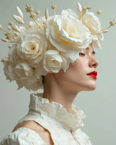red lipstick, close-up, whose skin texture resembles crumpled white paper, evoking the delicate beauty of a Japanese kintsugi mug, where golden flecks tell a story of resilience and creativity. Its su