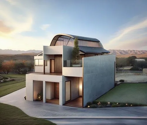 the modern house has two stories and many windows,modern house,dunes house,modern architecture,cubic house,cube house,house in the mountains,prefab,smart house,house in mountains,cantilevered,house sh